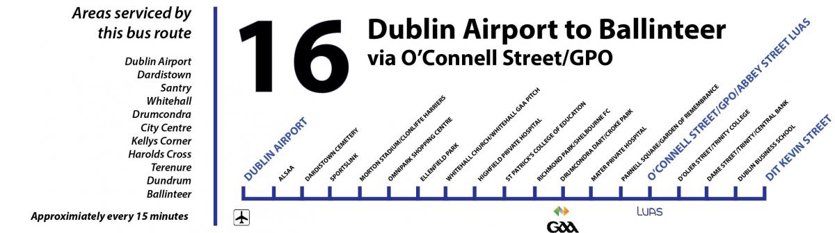 bus de 16 mapa de Dublín