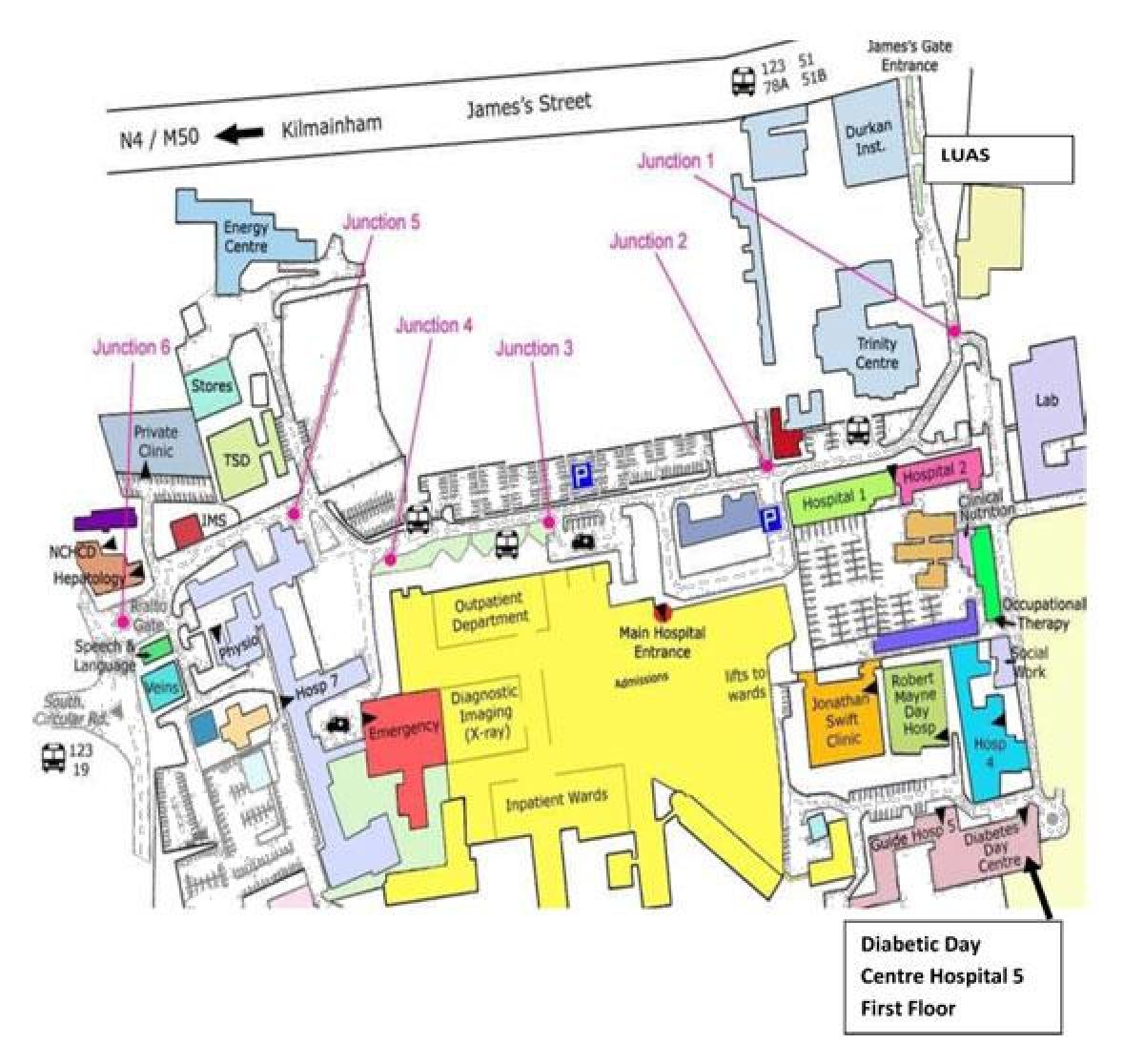 St James hospital de Dublín mapa