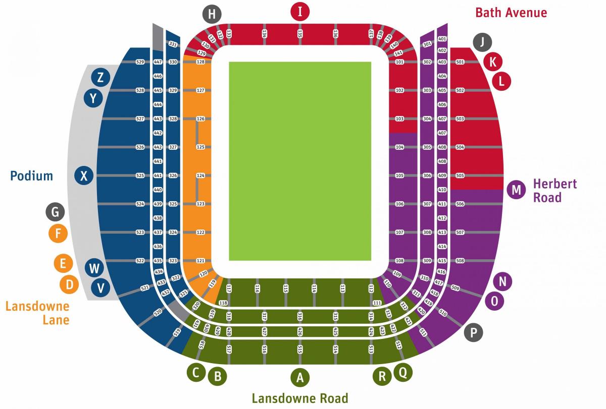 Aviva stadium mapa de asientos