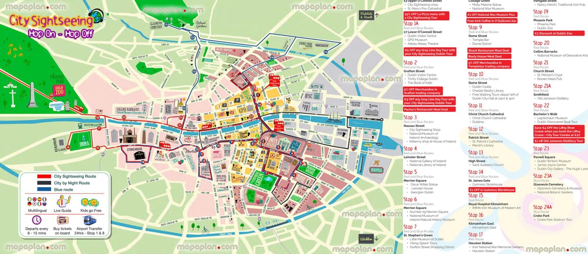 Dublín bus Hop on Hop off mapa de la ruta