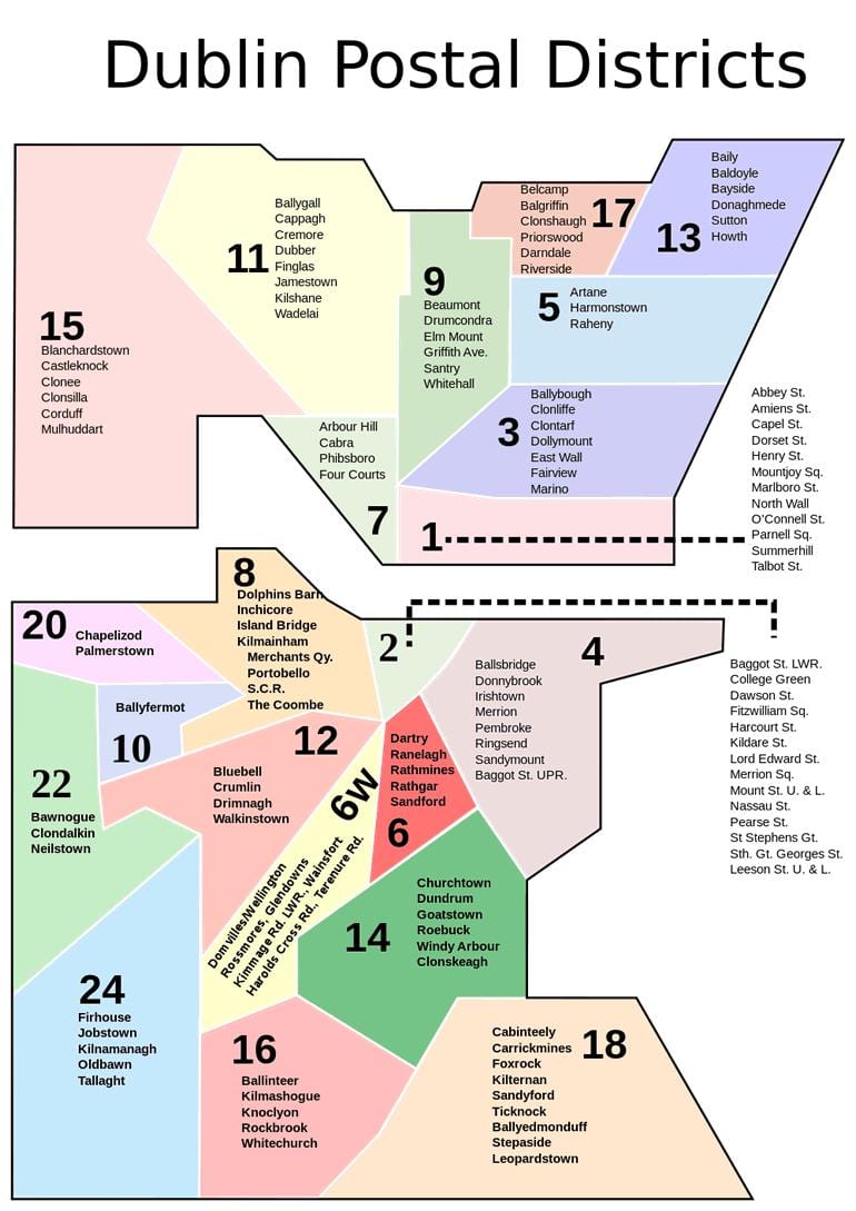 Los números en el mapa de dublín
