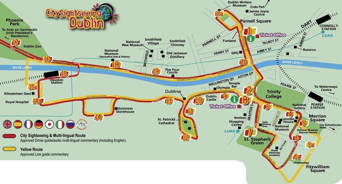 Dublín Hop on Hop off mapa de la ruta