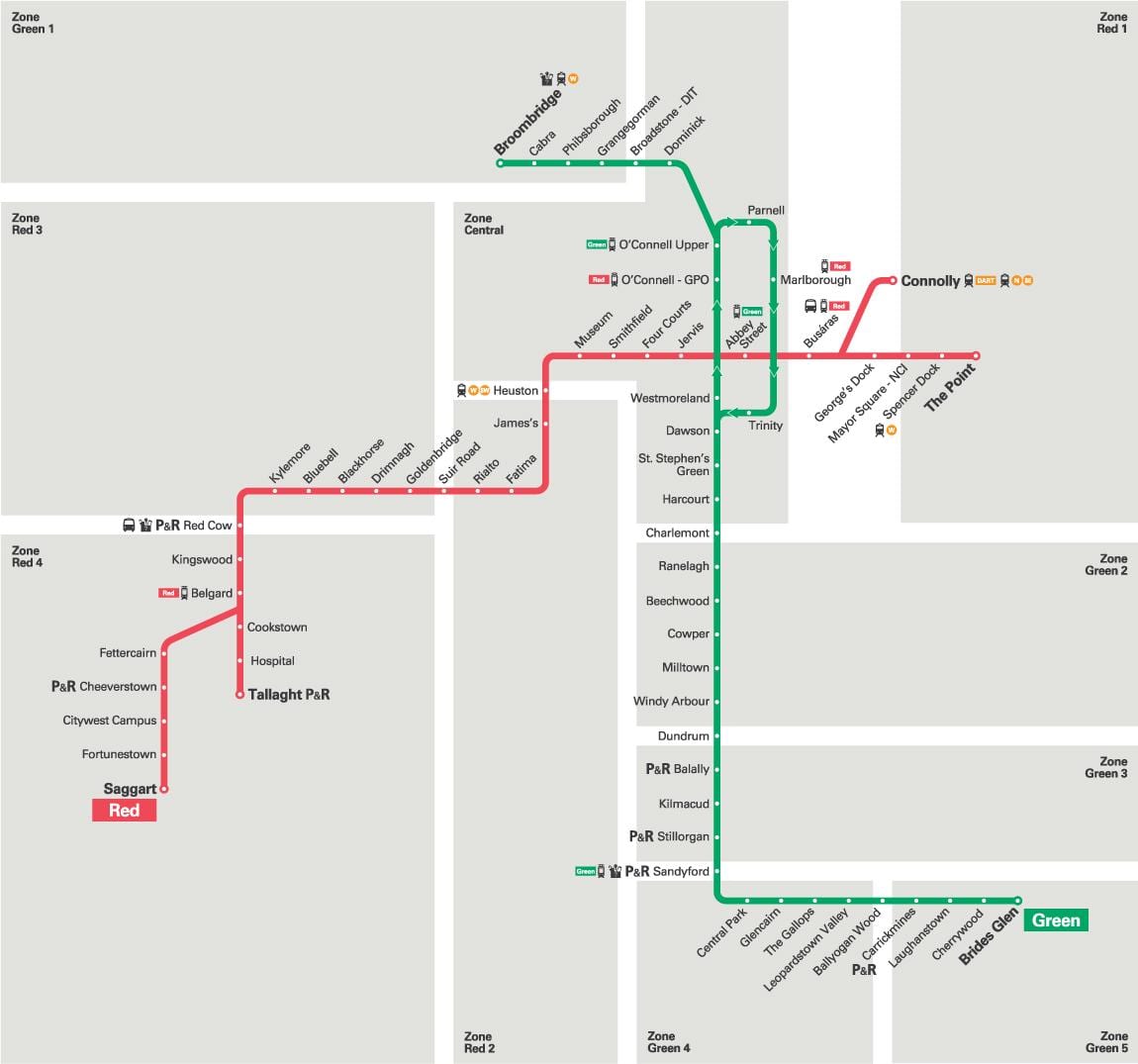 Dublín Luas de la línea roja del mapa
